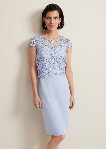 Phase Eight Daisy Lace Double Layer Dress Blue Australia | LV8962541